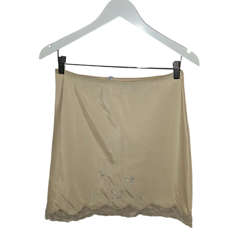 Vintage Lady Lynne Bonwit Teller Beige Half Slip With Floral Embroidery & Lace T